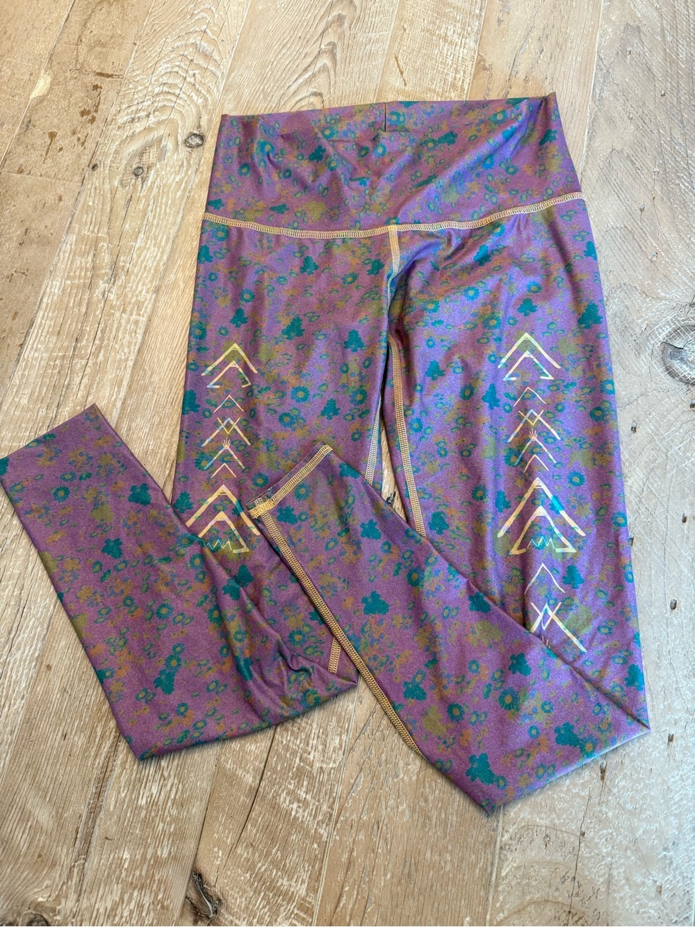 Teeki Leggings Purple Yoga Pilates Meadow Dream Style Small Floral Festival M - Picture 3 of 6